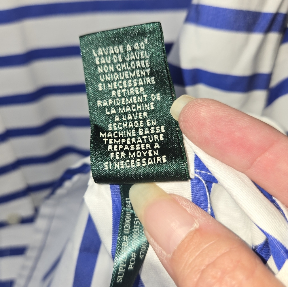 Women's Ralph Lauren Green Lable Blue and White Striped Shirt Size Large - Picture 10 of 12